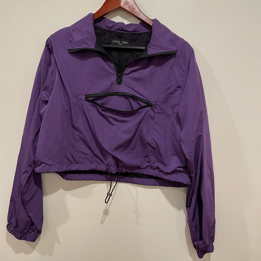 Love tree purple crop quarter zip windbreaker